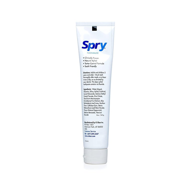 Spry Natural Xylitol Toothpaste 5oz for Adults and Kids - Fluoride Free, Gentle for Sensitive Teeth Whitening and Remineralizing, Breath Freshening, Mouth Moisturizing, Spearmint (Pack of 2) - Image 5
